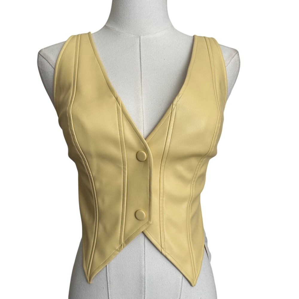 ALEXAMAL NWT Butter Yellow Faux Leather Harness Corset Top Vest Small